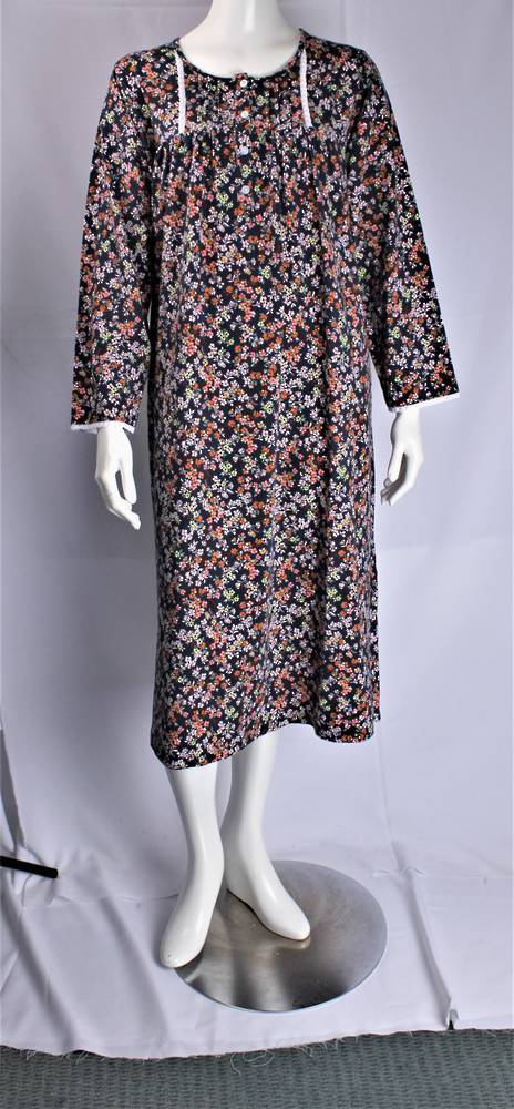 Alice & Lily printed warm and stretchy cotton jersey winter nightie violet/navy floral  Style :AL/ND-457/VIO/NVY